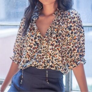 Marie Oliver Silk Billie Blouse in Leopard